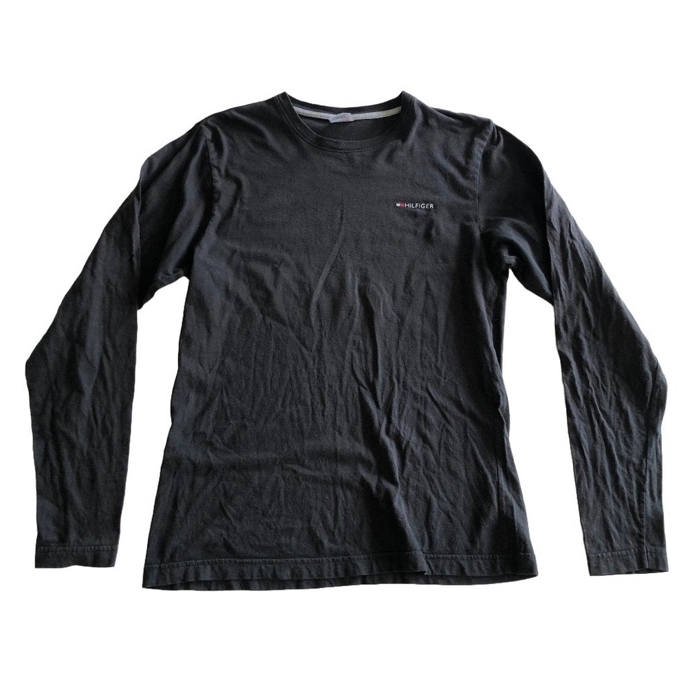Black Tommy Hilfiger Basic Long Sleeve Crew Neck Shirt with Visible Logo